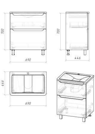 Тумба под раковину в ванной напольная Grossman АДЕЛЬ-70 см, белая